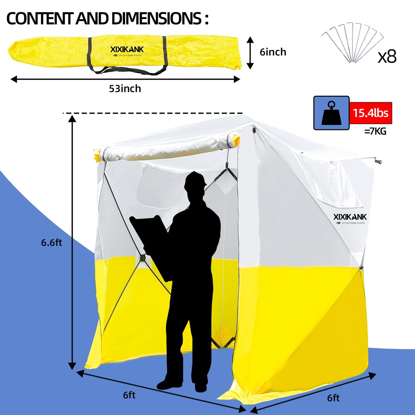 XIXIKANK Pop Up Work Tent Instant Tool-Free Setup Portable Shelter for Outdoor Worksite, Construction, Gardening,Roadside Repairs,Emergency Shelter- Waterproof & UV Resistant Canopy 6ft x 6ft x 6.6ft