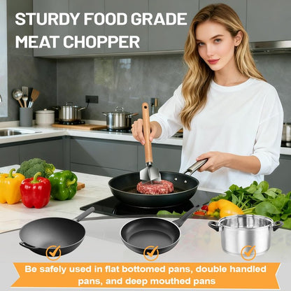 11 inch Stainless Steel Meat masher with 6 Blades, Metal Potato Masher, Ground Beef chopper tool, Suitable For Making Ground meat, Mashed potatoes, Jam and more（one pack)