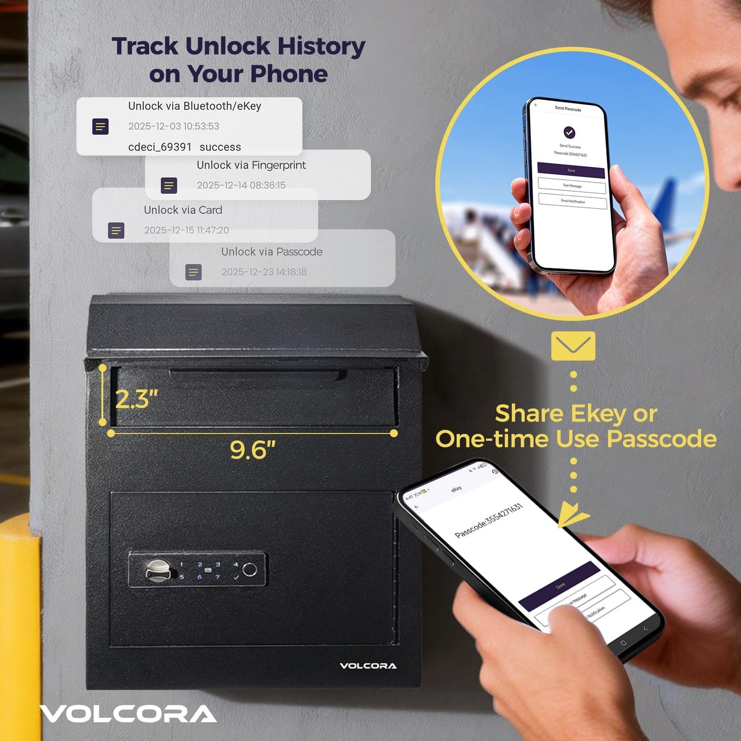 Volcora Smart Key Drop Box with Fingerprint Lock, Drop Safe with Drop Slot, Digital Keypad, Supports Fingerprint/APP Bluetooth/Passcode/Access Card/Key Unlock, Wall Mount Mailbox, Cash Drop Box