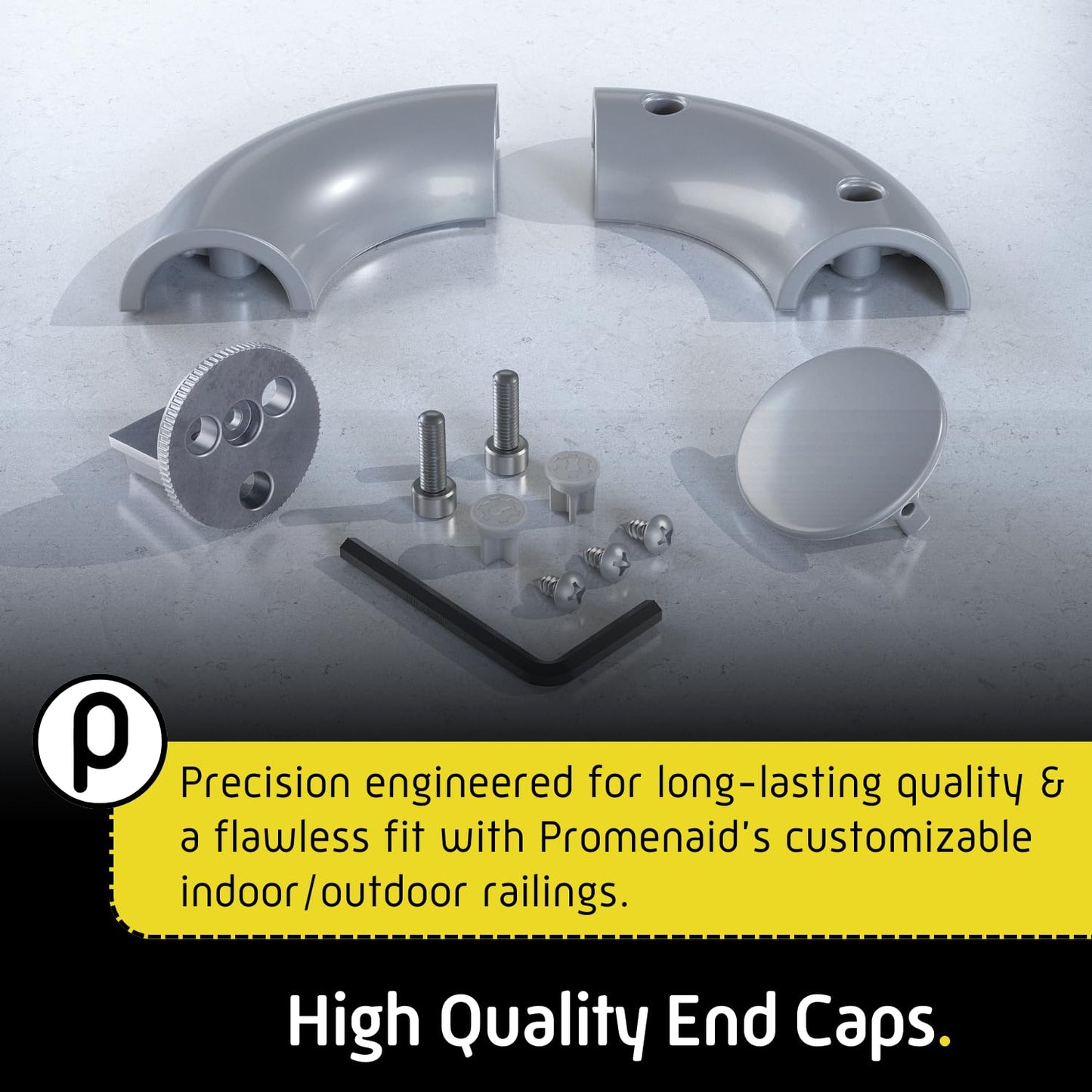 Promenaid - 1.5ft Flush Handrail Kit Sliver Finish Complete Indoor/Outdoor Handrail for Stairs with ADA Wall Return Kit Flush Endcap Replacement