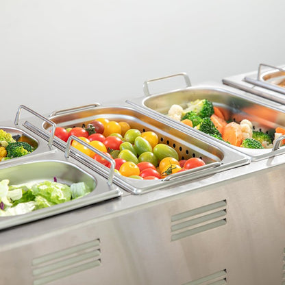 Restaurantware One Third (1/3rd) Perforated Steam Table Pan - 2.5" Deep - Collapsible Handles - Anti Jam - Commercial Grade Stainless Steel - 1ct Box - Met Lux