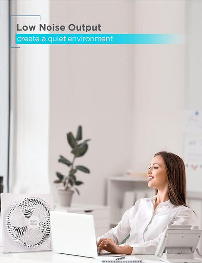 BLACK+DECKER 9-Inch Box Fan - Portable 3-Speed Desk Fan for Home Office or Garage | White Finish
