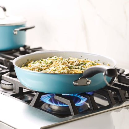 Farberware EcoAdvantage Ceramic Nonstick Deep Frying Pan/Skillet with Helper Handle, 12.5 Inch, Aqua