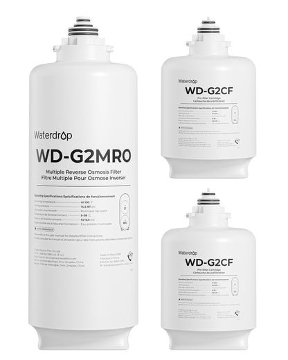 Waterdrop G2-2CFRO Filter, Replacement for G2 Reverse Osmosis System, 2-year Lifetime, Pack of 2 G2CF Filters and 1 G2MRO Filter