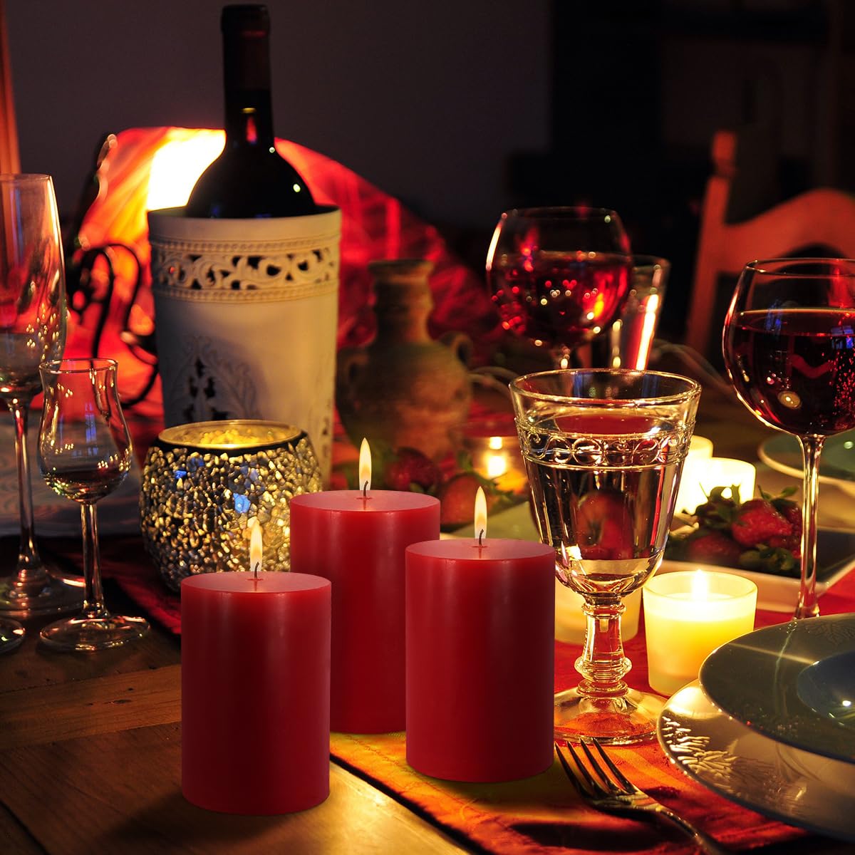 6 Pack Unscented Dripless Smokeless Red Pillar Candles, 2.75x3.25 Inch Cylinder Wax Candles for Home Table Holiday Party Spa Decor Emergency