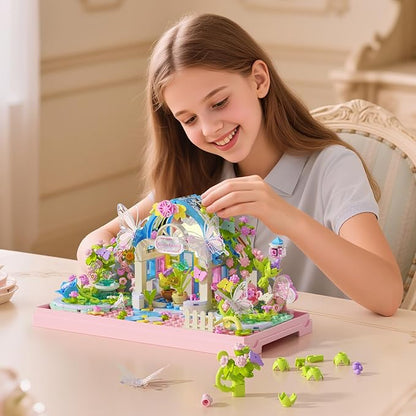Flowers Butterfly House Building Set with LED 437PCS Botanicals Butterfly and Flowers Garden Building Blocks ToyBirthday Gifts for Girls Age 8-10
