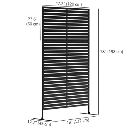 Outsunny Metal Outdoor Privacy Screen, 78" H x 48" W Decorative Privacy Fence Screen, Freestanding Outdoor Divider with Stand, Climbing Plant Trellis for Garden Walkway, Balcony, Patio, Striped Black