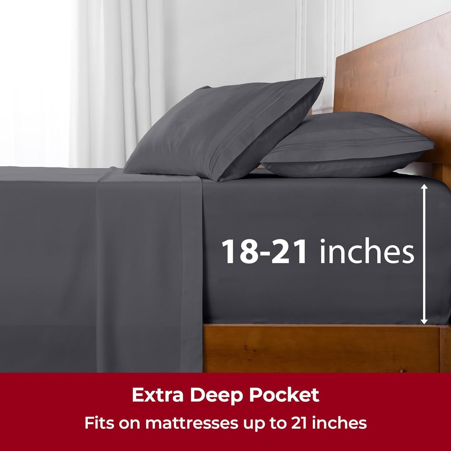 Mellanni Extra Deep Full Sheets - Hotel Luxury Cooling Bed Sheets | Ultra Soft, Wrinkle & Stain Resistant (Gray, 4 PC Set)