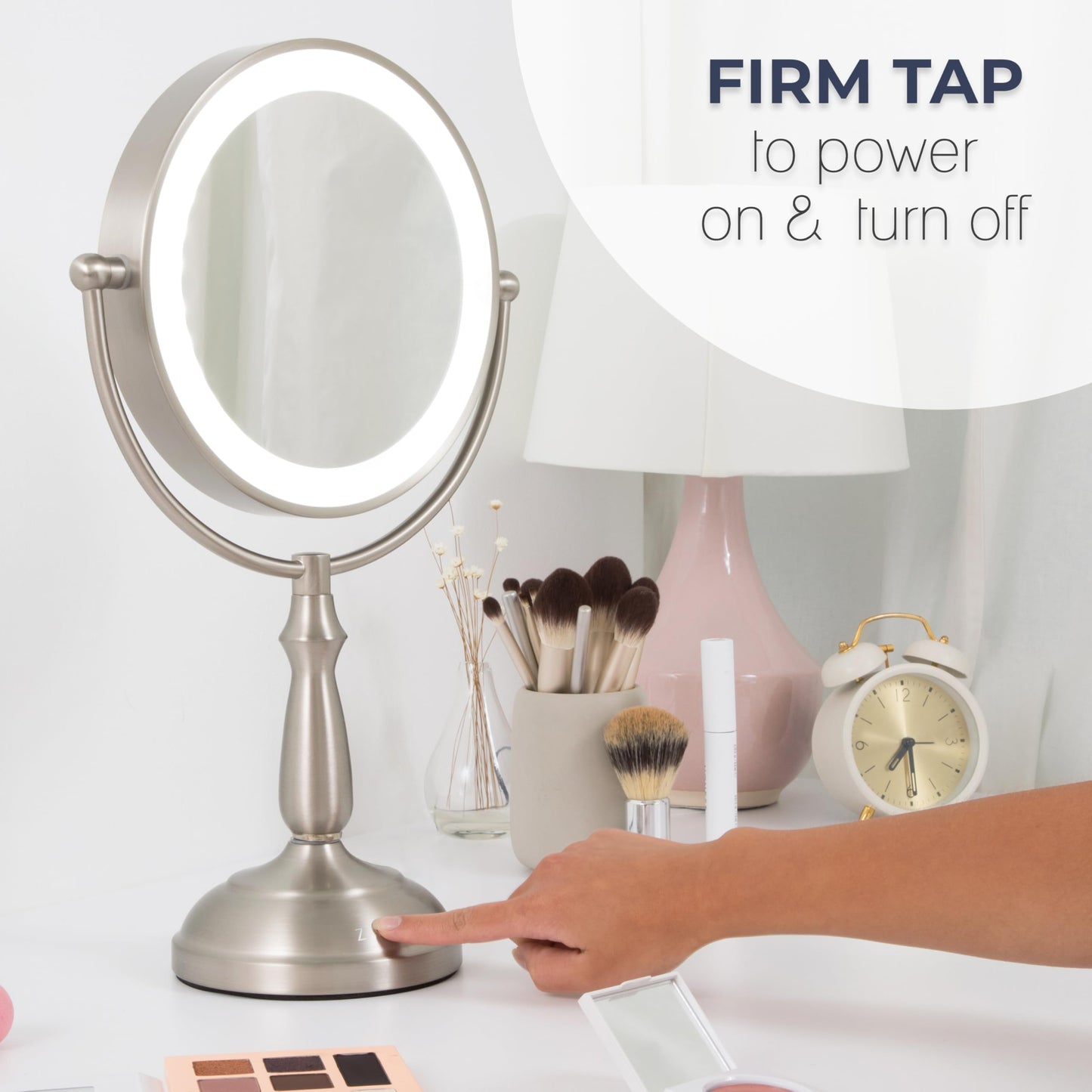 Zadro Makeup Mirror with Lights and Magnification Dimmable Touch LED Lighted Makeup Mirror with Magnification 5X/1X, 17.5" H x 11" W (Polished Nickel)