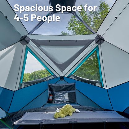 Timber Ridge 4-5 Person Instant Pop Up Cabin Hub Tent, 60S Easy Setup, Weather Resistant Family Tent with Rain Fly and Carry Bag for Outdoor Camping, Blue
