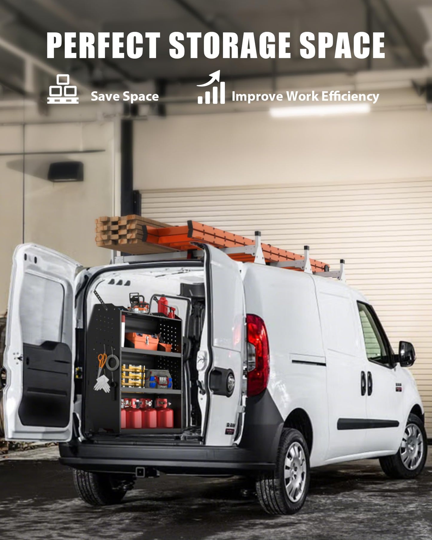 MELIPRON Cargo Van Roof Ladder Rack Fit for 2015-2024 RAM ProMaster City, Heavy‑Duty 800  lbs Capacity Steel Ladder Rack for Van, No‑Drill Rack with White Powder Coat