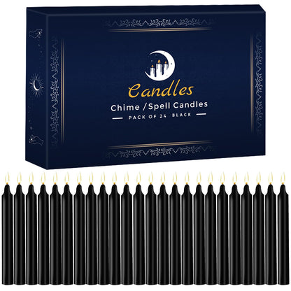 24 Pack Black Spell Chime Candles – Premium Mini Unscented Taper Candles for Rituals, Prayer, Meditation, Altar, Spells – 4" Tall – Ideal for Witches & Spiritual Practices