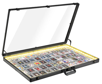 DuvinDD Card Display Case with LED Light for Trading Card, 34 x 22 inch Aluminum Large Portable Card Show Display Case, Lockable Trade Show Display Cases for Pokemon Cards, Coin, Collectibles, Silver