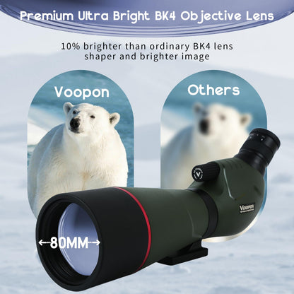 Voopon 25-75x80 Compact Spotting Scope Ultra Bright HD Lens Waterproof Frogproof Nitrogen Filled with Phone Adapter Tripod for Target Shooting, Hunting, Bird Watching, Wildlife Viewing