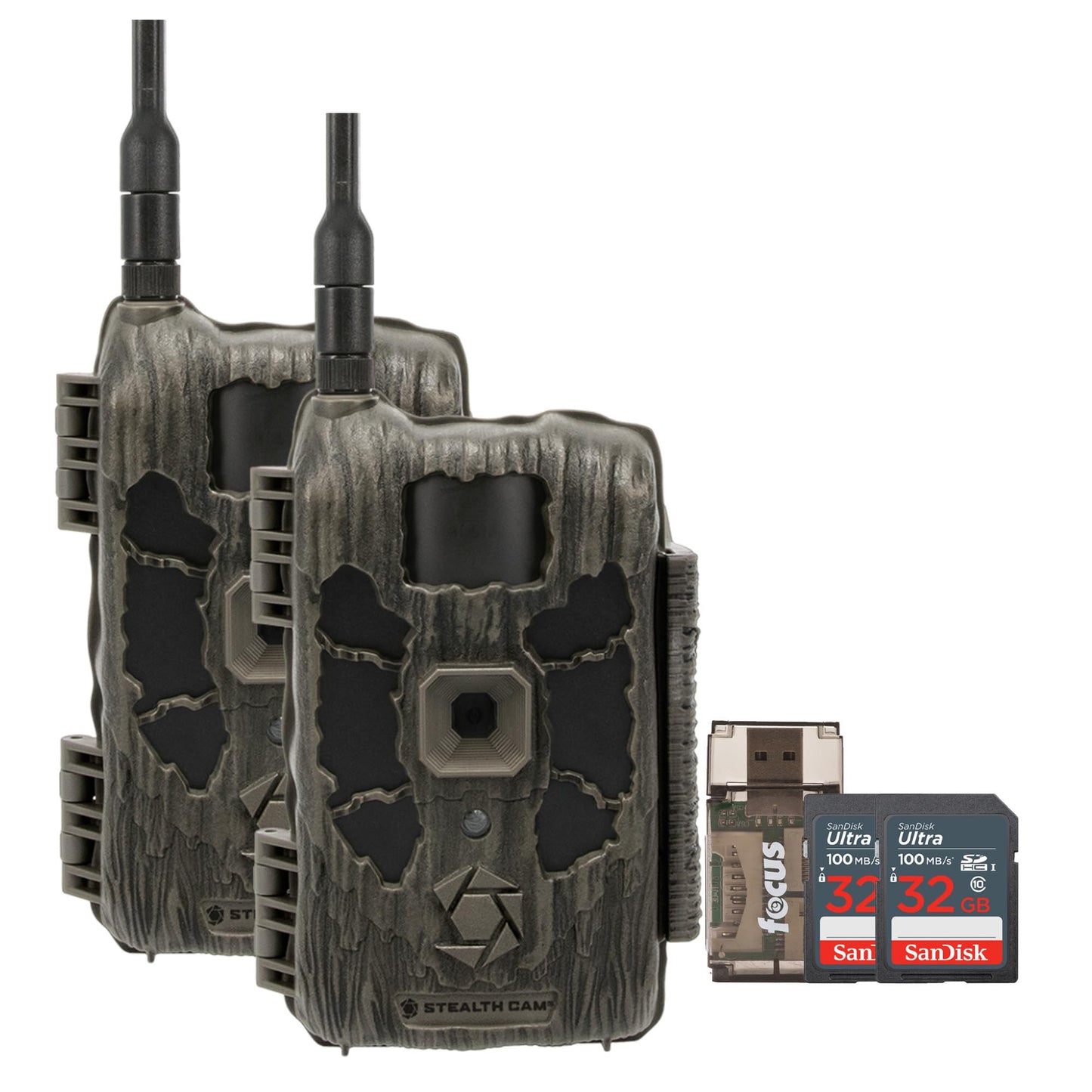 Stealth Cam 40MP Deceptor Max Cellular Trail Camera with 0.4-Second Trigger Speed 2-Pack with Two 32GB Memory Cards and Card Reader (5 Items)