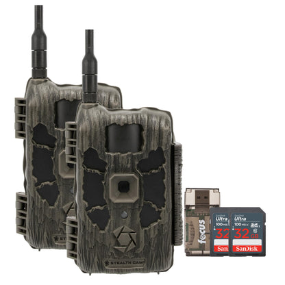 Stealth Cam 40MP Deceptor Max Cellular Trail Camera with 0.4-Second Trigger Speed 2-Pack with Two 32GB Memory Cards and Card Reader (5 Items)