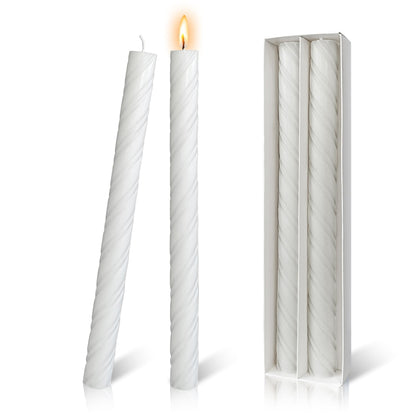 Twisted Taper Candles White Unscented Tall Candle Sticks Handmade Smokeless Candlesticks Dinner Long Candles for Party Art Home Decor-10 Inch Set of 2