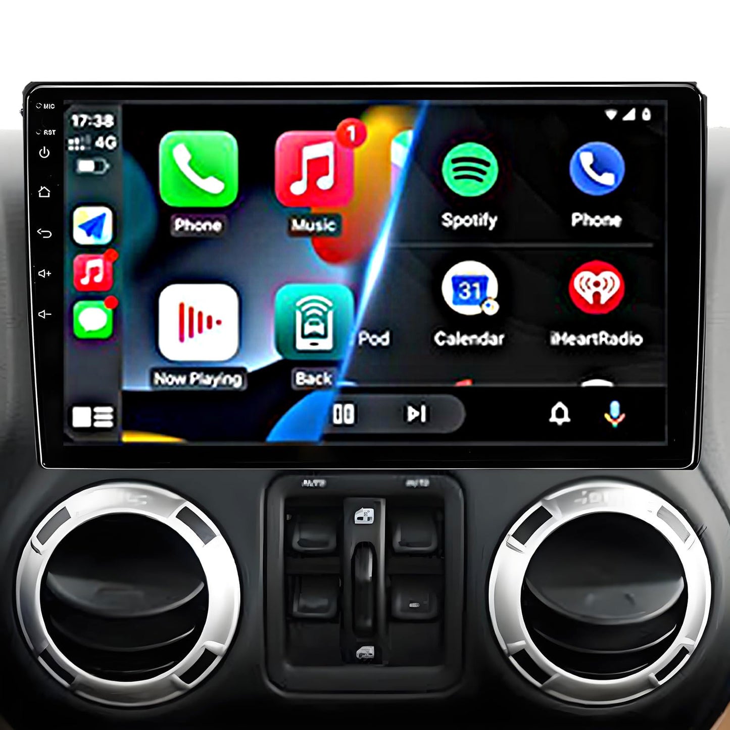 Android 14 4GB+64GB,Customize Desktop Car Stereo Radio for Jeep Wrangler JK Compass Grand Cherokee Dodge Ram 1500, 10 inch QLED Touchscreen Support Wireless CarPlay Android Auto Bluetooth FM SWC