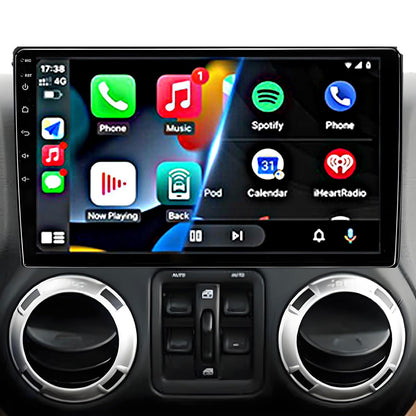 Android 14 4GB+64GB,Customize Desktop Car Stereo Radio for Jeep Wrangler JK Compass Grand Cherokee Dodge Ram 1500, 10 inch QLED Touchscreen Support Wireless CarPlay Android Auto Bluetooth FM SWC