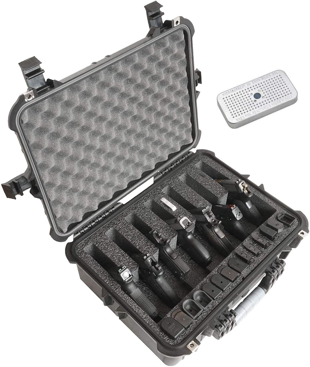 Case Club 7 Pistol and 21 Magazine Pre-Cut Heavy Duty Waterproof Case with Included Silica Gel Canister to Help Prevent Gun Rust (Upgraded Gen-2)