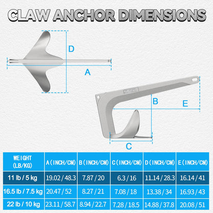 FUCNEN Boat Anchor Kit Galvanized Steel Bruce Style Claw Anchor 11 Lb, 1/2" Anchor Rope 100ft,1/4" G4 Galvanized Steel Marine Chain 10ft & Swivel, Windlass Anchor Rode-Rope/Chain System for Boat
