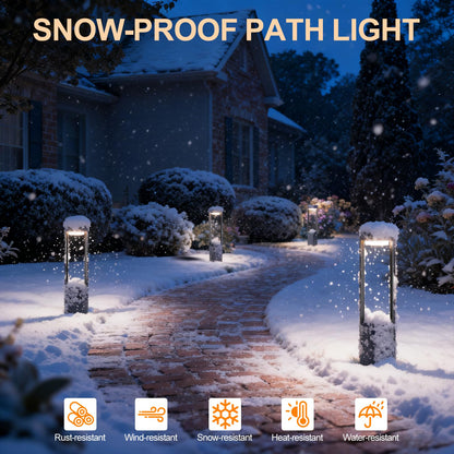 Outdoor Path Lighting Fixture 23.62In Outdoor Landscape Pathway Light Black Aluminum Modern Lawn Floor Light With 3000K LED Bollard Lighting Outside Housing Waterproof Post Lantern For Patio Entrance