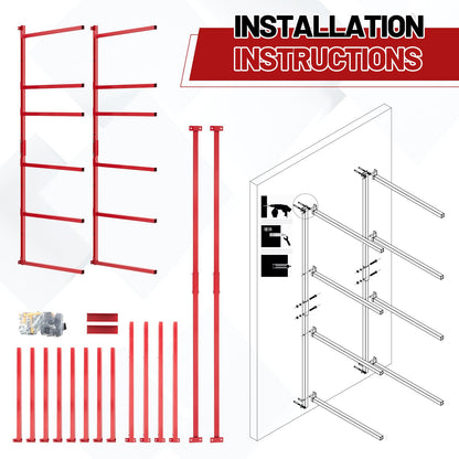 BBTO Wall Mount Bumper Stand, Auto Bumper Storage Rack, Load 200lbs/pair Arms for Workshop Body Repair Parts Storage Wood Lumber Store(66.14 H X 24.02 L,6 Place)