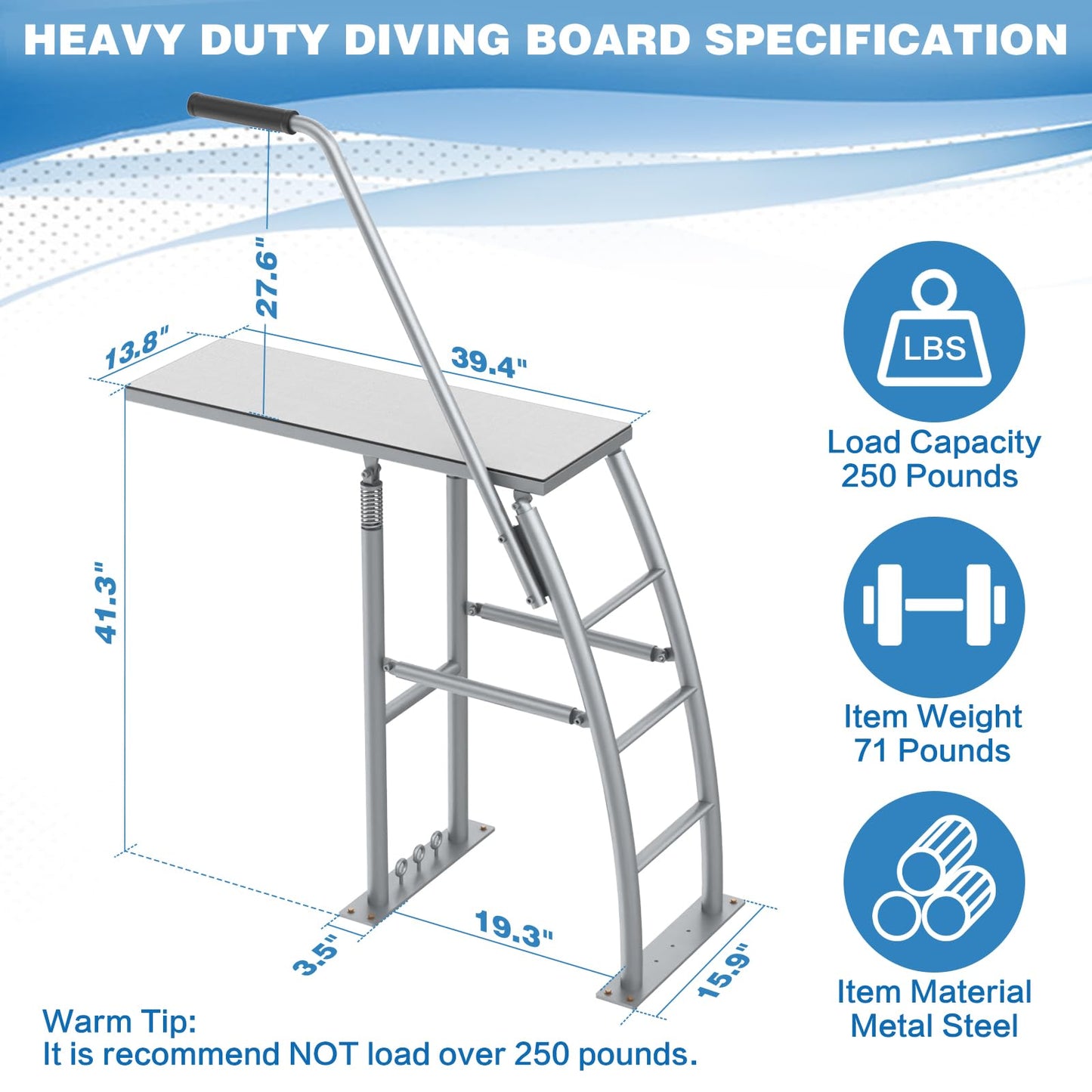 THOOUM 41.3" Dock/Boat/Deck Diving Board Platform with Hand Rail, Heavy Duty Boarding Platform with Foam Pad Surface for Diving