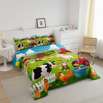 Feelyou Kids Bedding Set Cartoon Farmhouse Comforter Set Cute Farm Animal Boys Girls Toddler Comforter Cover Country Style Comforter with 1 Pillowcase Twin Size