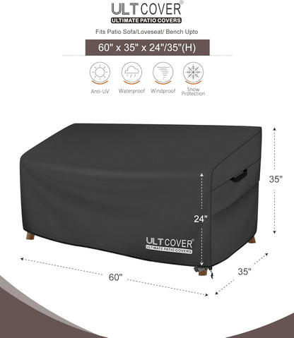ULTCOVER Waterproof Patio Furniture Sofa Cover - 60W x 35D x 35H Inch for 2-Seater Loveseat | Black