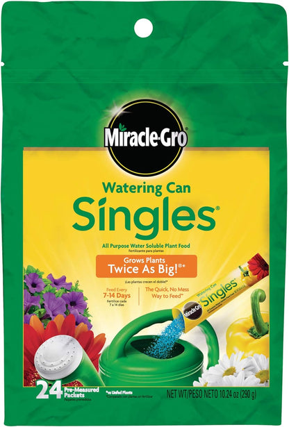 Miracle-Gro Watering Can Singles - All-Purpose Water Soluble Plant Food | 24 Packets for Flowers & Vegetables