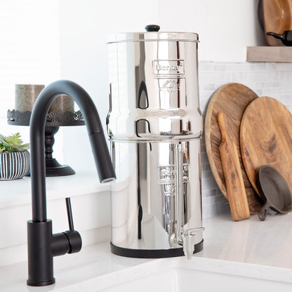 Big Berkey Gravity-Fed Water Filter System with 2 Black Berkey Elements Plus Deluxe 7" Stainless Steel Water View Spigot