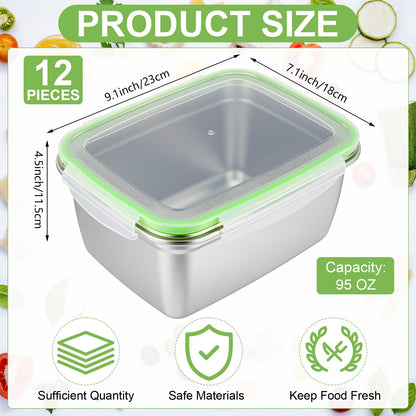 Blushtier 12 PC 304 Stainless Steel Food Storage Containers with Airtight Lids, 95oz/2800ml Metal Meal Prep Containers Bento Box, Freezer Dishwasher Safe Keep Food Fresh for Kitchen, Picnic, Camping