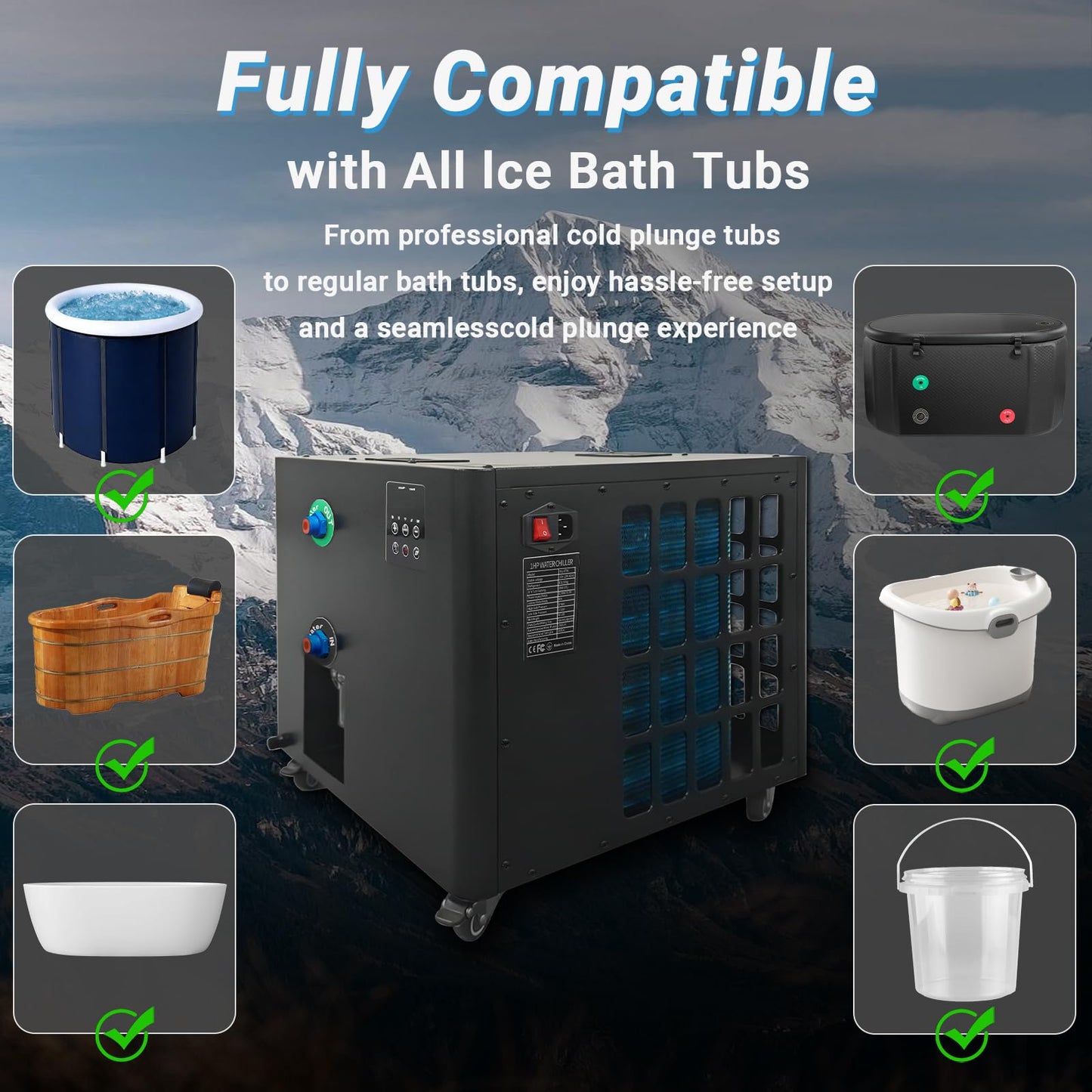 Ice Bath Water Chiller for Cold Plunge Tubs, 1HP Upgraded Cold Plunge Chiller & Hot Water Heater - 37.4° to 107.6°F- 110V Cooling Chiller Ideal for Ice Bath Cold Therapy Recovery
