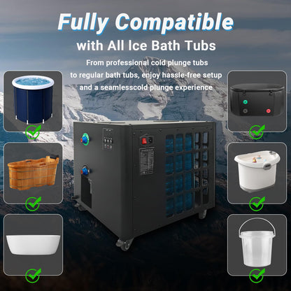 Ice Bath Water Chiller for Cold Plunge Tubs, 1HP Upgraded Cold Plunge Chiller & Hot Water Heater - 37.4° to 107.6°F- 110V Cooling Chiller Ideal for Ice Bath Cold Therapy Recovery
