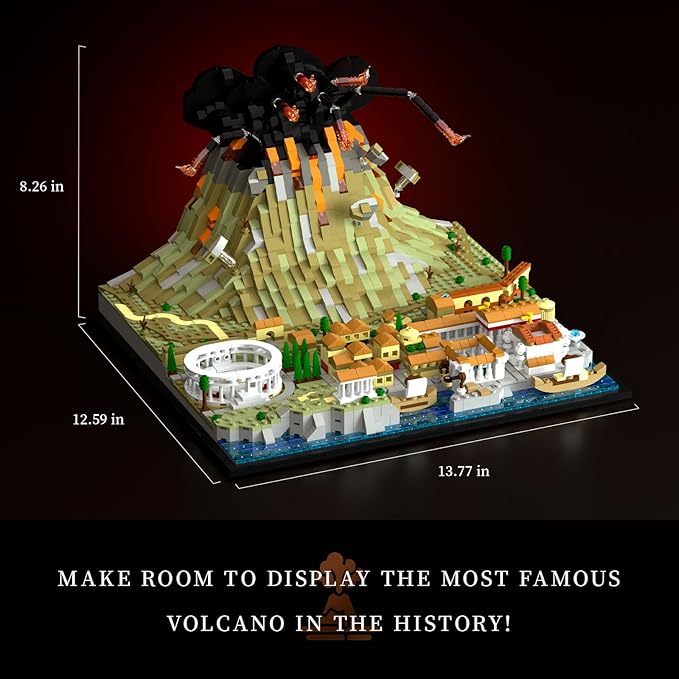 Architecture The Ancient City of Pompeii in Rome Building kit Mount Vesuvius Collectible Display Set 2539 Pcs for Adults Compatible with Lego (2539 Pieces)