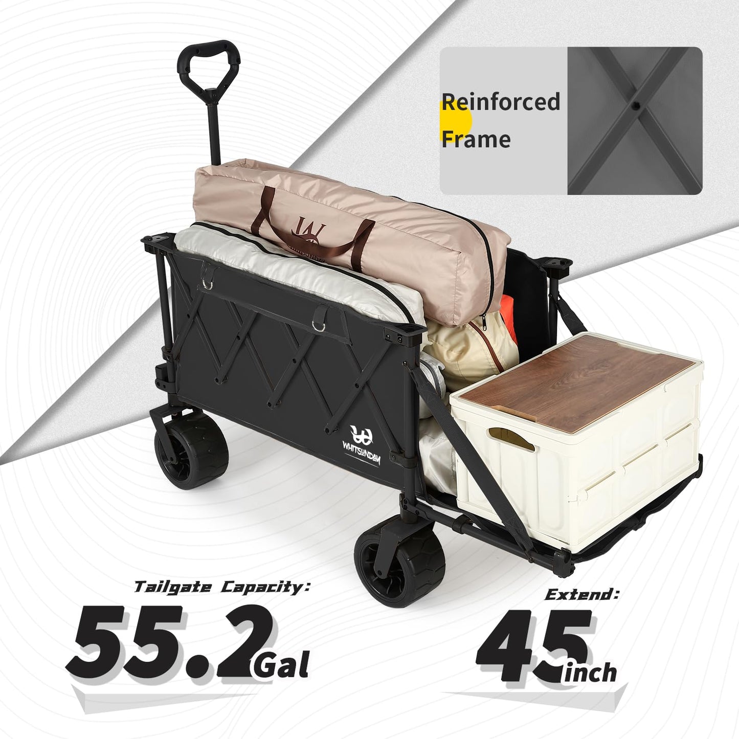 Whitsunday Collapsible Wagon with Tailgate and Big Wheel,Heavy Duty Utility Folding Wagons for Beach Camping Outdoor Black