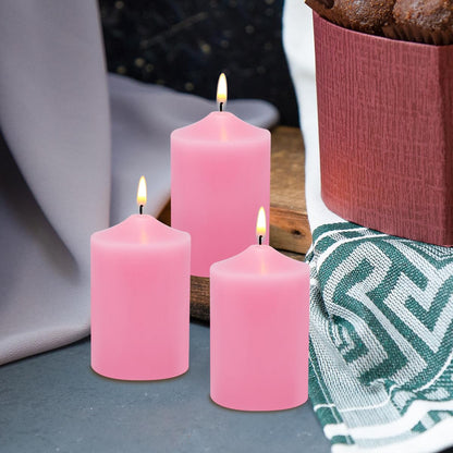 12 Pack 2x3 Inch Pink Pillar Candles, Unscented Column Candles for Home Restaurants Spa Church Weddings, Smokeless Dripless and Clean Burning Emergency Candle