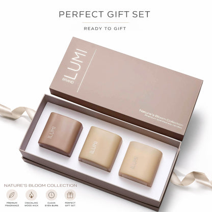 Set of 3 Premium Scented Soy Candles Gift Set | Nature's Bloom Collection - Gardenia, Hilton Garden and Rose & Oud | Crackling Wood Wick | Luxury Candles for Relaxation, Home Décor, Gifts | 9.8oz Each