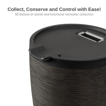 RTS Home Accents 50-Gallon Newport Rain Barrel with Stand and Removable Lid, Bronze Color