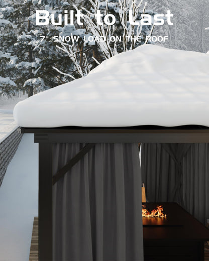 KYBOLT 12x12 Ft Hardtop Gazebos with Heavy Duty Double Roof, Nettings and Curtains Galvanized Steel Outdoor Gazebos for Patio, Backyard, Deck, Lawn (Gray)