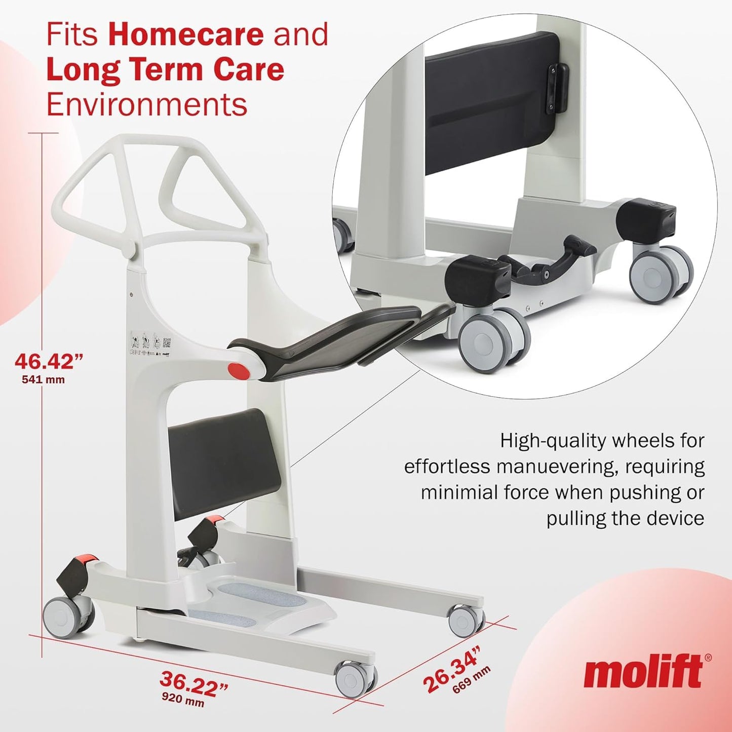 Molift Transfer Pro Hospital-Grade Stand Assist Lift, Manual Sit to Stand Lift for Elderly & Disabled, 440lb Capacity, 2025 Red Dot Award Winner, Professional Rehab & Home Care Seated Transfer Assist