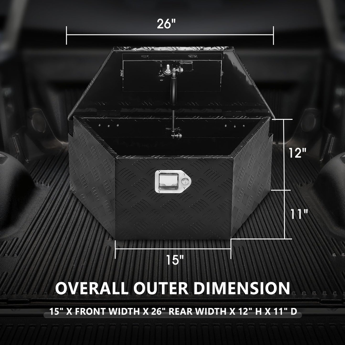 DNA MOTORING Trailer Tongue Box, Lockable Aluminum Truck Bed Tool Box, 26" X 11" X 12", Black, TBOX-T5-011-BK