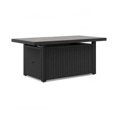 Signature Design by Ashley Beachcroft Casual Weather and Rust Resistant Battery-Operated Outdoor Fire Pit Table with Adjustable Flame Control and Protective Cover, Black & Light Gray