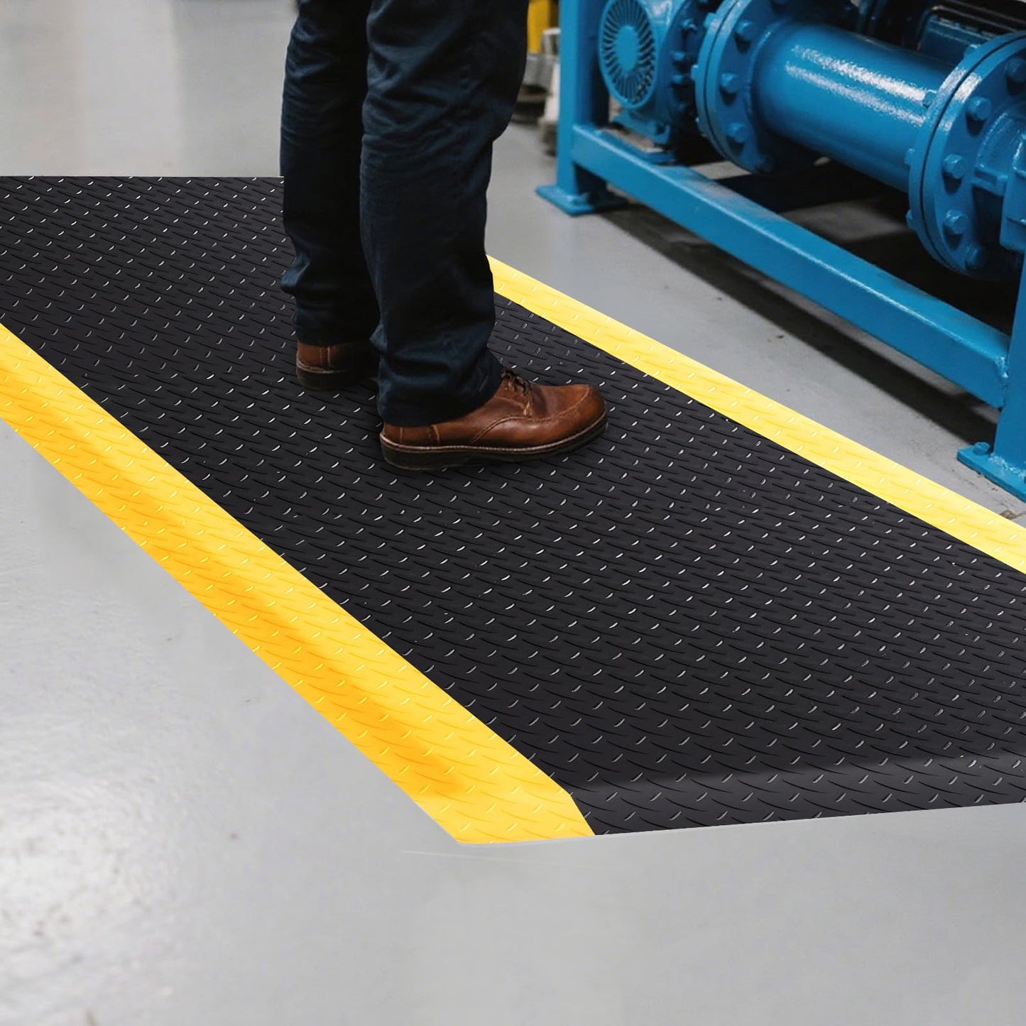 Drydiet 1 Pcs 2'x6' Anti Fatigue Mat Industrial, ESD Conductive Pad with Ground Wire, Heavy Duty Ergonomic Standing Floor Mat for Commercial Work, Shop Stand, Thick 3/4" Black with Yellow Border