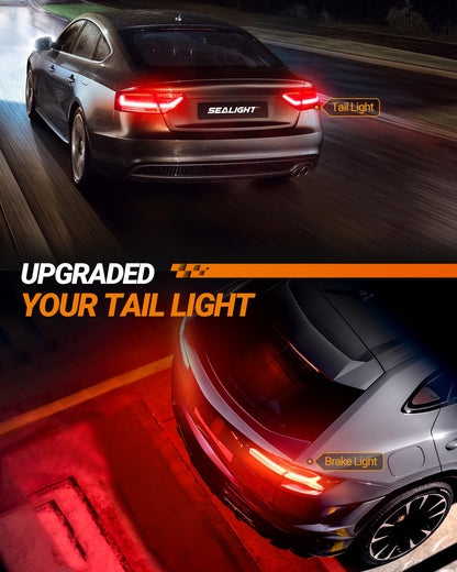 SEALIGHT 3157 LED Bulb Red, 1200% Brightness for Brake Lights, Aluminum, Model J7, Size 3156/3157, 2PCS