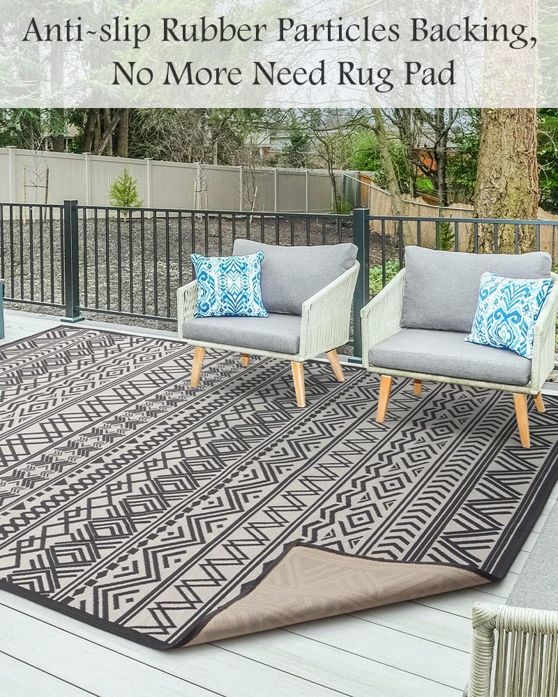 Outdoor Rug Carpet 9x12 ft, Flatweave Textured Outdoor Patio Rug Non Slip Indoor Outdoor Rugs with Rubber Particles Backing Boho Outdoor Area Rug for Patio Deck Front Porch Backyard Balcony