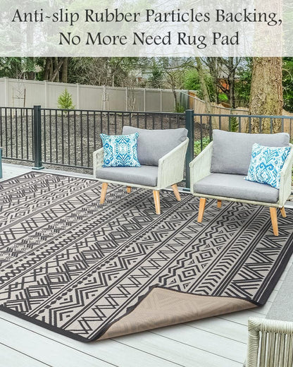 Outdoor Rug Carpet 9x12 ft, Flatweave Textured Outdoor Patio Rug Non Slip Indoor Outdoor Rugs with Rubber Particles Backing Boho Outdoor Area Rug for Patio Deck Front Porch Backyard Balcony