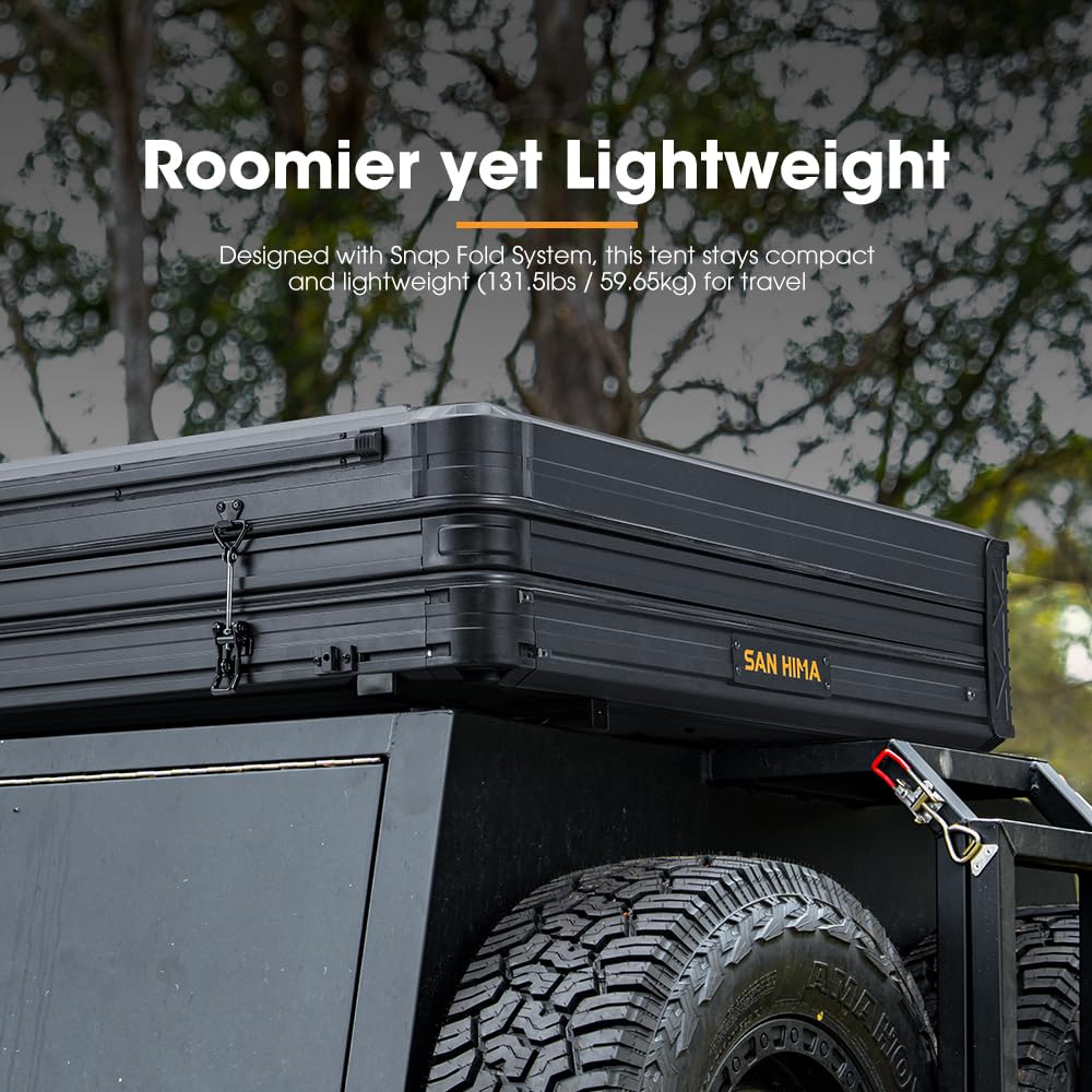 SanHima Rooftop Tent Hard Shell - CapeTop Overland Aluminium Fold-Out Roof Top Tent 131.5LBS Lightweight, w/Digital Panel & Tri-Color LED Strip Light, for Car SUV Truck Camping, 2-3 People