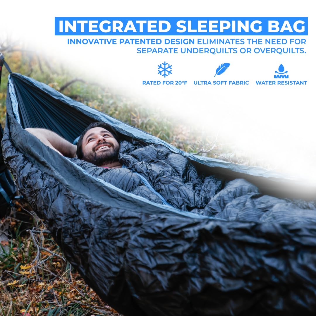 GRAND TRUNK Evolution 20 Down Hammock – Cold Weather Hammock with Integrated Sleeping Bag & Underquilt, 20°F Rated, Lightweight Camping & Backpacking Hammock